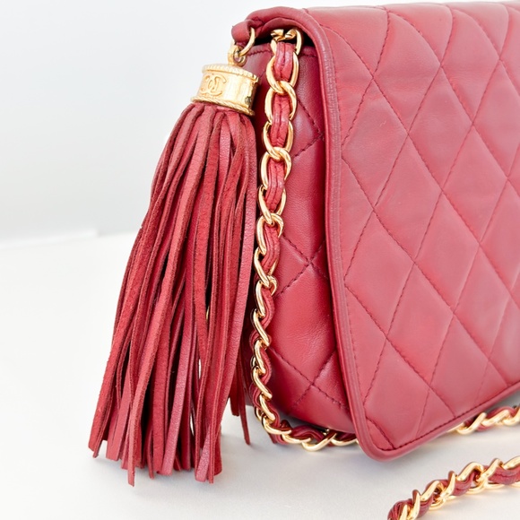 Vintage Chanel Burgundy Quilted Flap Tassel Bag - Picture 3 of 16